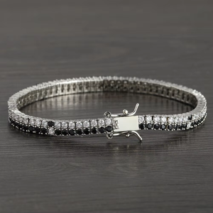 Black and White Zircon Tennis <b>Bracelet</b> <b>Copper</b> Inlaid Black and White Double Row Zircon Tennis Chain Tanjing Fashion - Product Image 3