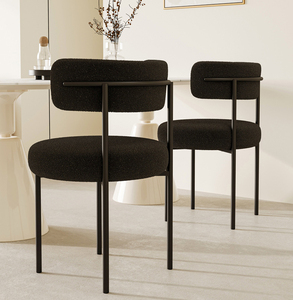 <span class=keywords><strong>Chaise</strong></span> de salle à manger JRY, style nordique moderne, <span class=keywords><strong>en</strong></span> <span class=keywords><strong>tissu</strong></span> bouclé blanc mélangé à de la laine, pieds <span class=keywords><strong>en</strong></span> métal <span class=keywords><strong>noir</strong></span>, laine d'agneau - Product Image 5