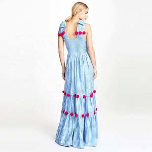 Robes maxi pour femmes en gros, sur mesure, grande taille, bohème, plage, élégantes, faites à la main, en coton teinté en fil, à carreaux, fendues, décontractées - Product Image 2