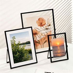 INS Metal <b>Photo</b> <b>Frame</b> Double-Sided Transparent Glass <b>Photo</b> <b>Frame</b> 6 7 8 10 Inch <b>Photo</b> Printing DIY Album Display <b>Frame</b> Holder - Product Image 3