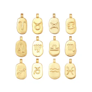 Trendy Charm Zodiac Horoscope Sign Medallion Pendant Real 18K Gold Plated Sparkle for Necklace Bracelet Jewelry Making Supply