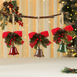 Cross-border wrought iron bell bow red berries pine <b>branches</b> pine cone pendant door hanging Christmas decoration Christmas <b>tree</b> - Product Image 3