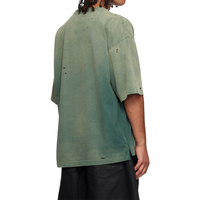 T-shirt en jersey de coton délavé au soleil, épaules tombantes, rétro, délavé, déchiré, ample, uni, surdimensionné, pour hommes