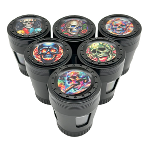 Broyeur à herbes en métal 50mm à 4 pièces, design tasse à thé noire avec crâne sur le dessus, pour tabac et herbes, best-seller - Product Image 1