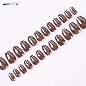 AIERFEI 24 pièces Punk brun Chrome <span class=keywords><strong>Gel</strong></span> vernis ongles conseils court ovale presse sur les ongles en gros nu faux ongles - Product Image 2