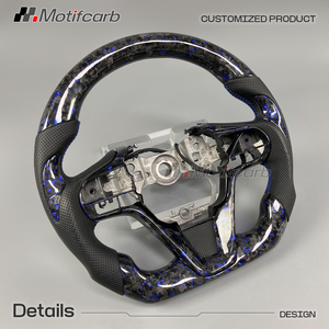 Volante de Fibra de Carbono Forjado Azul Personalizado para Lexus LC 500 500h Coupé 2016-2026 con Empuñaduras de Cuero Perforado Negro - Product Image 3