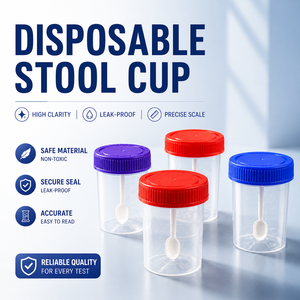 Vaso desechable de PP para recogida de muestras con cuchara, contenedor de muestras de laboratorio con tapa de elevación manual para hospital - Product Image 1