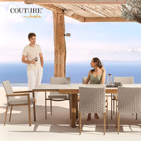 Ensemble de table et chaises de jardin contemporain en aluminium durable et extensible, avec chaises en corde, résistant à l'eau et écologique, pour l'extérieur