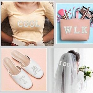 Handmade Tùy Chỉnh Thêu Ngọc Trai & Thạch Sắt Trên Các Bản Vá Lỗi Bảng Chữ Cái Đính Cườm Logo Cho Quần Áo Túi Xách & Phụ Kiện - Product Image 4