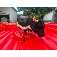 Toro Mecánico Inflable Rojo para Juegos de Rodeo, Máquina de Juegos Interactiva para Exteriores