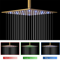 Système de douche de plafond LED 12 pouces en laiton brossé doré, style hôtelier moderne, avec jets doux massants et affichage de la température