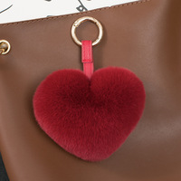 Porte-clés de voiture en fourrure de lapin Rex en forme de cœur, édition commémorative artisanale, avec pompon cœur pêche, pendentif de sac en peluche mignon