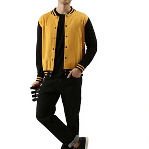 Veste universitaire jaune et noire pour homme, coupe classique, couleur unie, fermeture boutonnée, style décontracté, vêtement d'automne - Product Image 1
