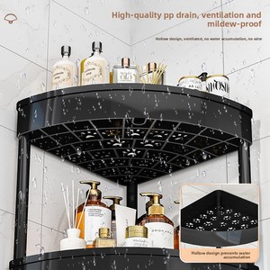 Étagère <span class=keywords><strong>d</strong></span>'<span class=keywords><strong>angle</strong></span> <span class=keywords><strong>de</strong></span> <span class=keywords><strong>salle</strong></span> <span class=keywords><strong>de</strong></span> <span class=keywords><strong>bain</strong></span> autoportante en <span class=keywords><strong>plastique</strong></span> GREENSIDE, sans perçage, mobile, triangulaire, avec roulettes - Product Image 3