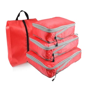Waterproof Nylon Travel Pouch Set Minimalist Zipper <b>Storage</b> Bags Large Capacity Beige Organizer - Product Image 3