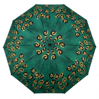 Parapluie compact pliable en trois sections en pongé à motif animalier luxueux, poignée en résine haute brillance 10K avec logo personnalisé en caoutchouc noir