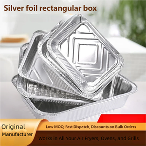 ภาชนะบรรจุอาหารแบบใช้แล้วทิ้งทำจากอลูมิเนียมฟอยล์ รีไซเคิลได้ เกรดสำหรับอาหาร พร้อมฝาพลาสติก ถาดใส่อาหารแบบนำกลับบ้าน ถาดอบ สำหรับใช้ในครัวเรือน จานฟอยล์ - Product Image 5