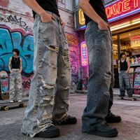 YSJY Fabricant OEM Pantalons en jean vintage personnalisés délavés Hommes Pantalon empilé Streetwear Y2K Jeans baggy déchirés Hommes