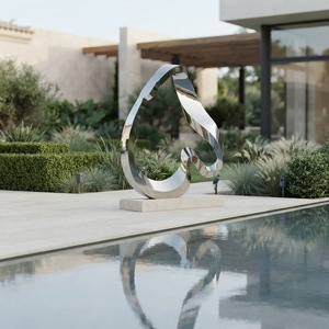 Sculpture abstraite en acier inoxydable poli miroir sur mesure, en forme de ruban, pour jardin, cour, place publique, installation d'art moderne en extérieur - Product Image 6