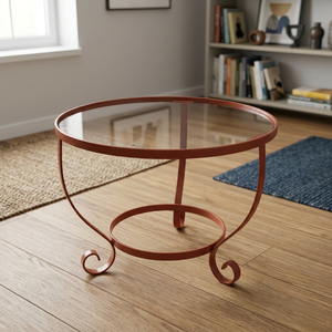 <b>Iron</b> Powder Coated Wire Coffee <b>Table</b> with Glass Top Luxury Antique Design - Product Image 2