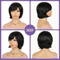 FH G04280 Perruque de cheveux humains sans dentelle fabriquée à la machine Perruque de cheveux humains brésiliens noirs naturels à frange de cheveux courts