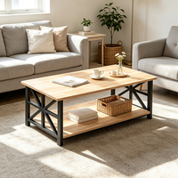 Table basse de rangement double couche ODM&OEM, style moderne multifonctionnel, avec structure métallique en X et plateau en bois massif.