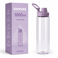 Bouteille d'eau sportive Tritan 1L avec poignée, sans BPA, anti-fuite, à boire directement, couleurs personnalisées disponibles pour la salle de sport, le cyclisme, les voyages