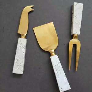 Gold <b>Cheese</b> <b>Knife</b> <b>Set</b> With Marble Handles Dishwasher Safe Durable Metal Tools For Serving Use Wedding And Hotel Use - Product Image 1