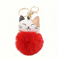 Vente directe usine : Porte-clés et pendentifs pour voiture et sac, chats porte-bonheur mignons avec boule de fourrure premium