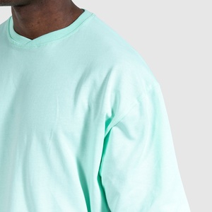 T-shirt en coton vert menthe uni surdimensionné pour homme, broderie personnalisée, manches courtes, col rond, jersey décontracté - Product Image 4