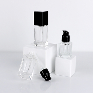 Thick Bottom20ml 30ml Travel Square Frosted Clear Glass Liquid Foundation Bottle Body Lotion Cream Essence with Black Press <b>Pump</b> - Product Image 5