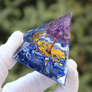 <b>Crystal</b> <b>Tree</b> Pyramid Amethyst Lapis Lazuli 5cm Feng Shui Desk Ornament Resin Epoxy Craft Lighted Gift - Product Image 3