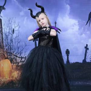 ชุดเดรสเด็ก HP Evil Dark Queen Deluxe สีดำสุดหรู ชุดราตรีสไตล์โกธิค ชุดคอสเพลย์เด็ก ชุดแฟนซีฮาโลวีนสำหรับเด็กผู้หญิง - Product Image 2
