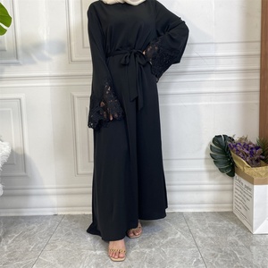 6659 #   Abaya Abierta Musulmana Modesta Nida de Moda Sencilla, Manga Larga con Cremallera Frontal, Nuevo Diseño - Product Image 2
