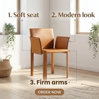 Chaise de salle à manger contemporaine en cuir pleine fleur avec accoudoirs, idéale pour le bureau et la maison, modèle pour salle informatique