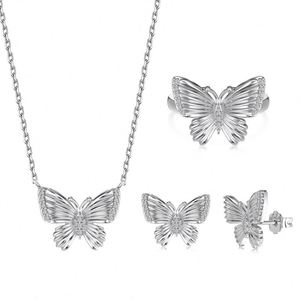 Dylam Charm Elegance Jewelry <b>Set</b> Women S925 <b>Silver</b> Gold Plated 5A Cubic Zirconia Diamond Butterfly <b>Necklace</b> Earrings Ring - Product Image 1