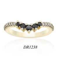 Peishang marque 925 argent Sterling plaqué or V lettre noir princesse couronne anneau cubique zircone empilable bagues bagues bijoux femmes