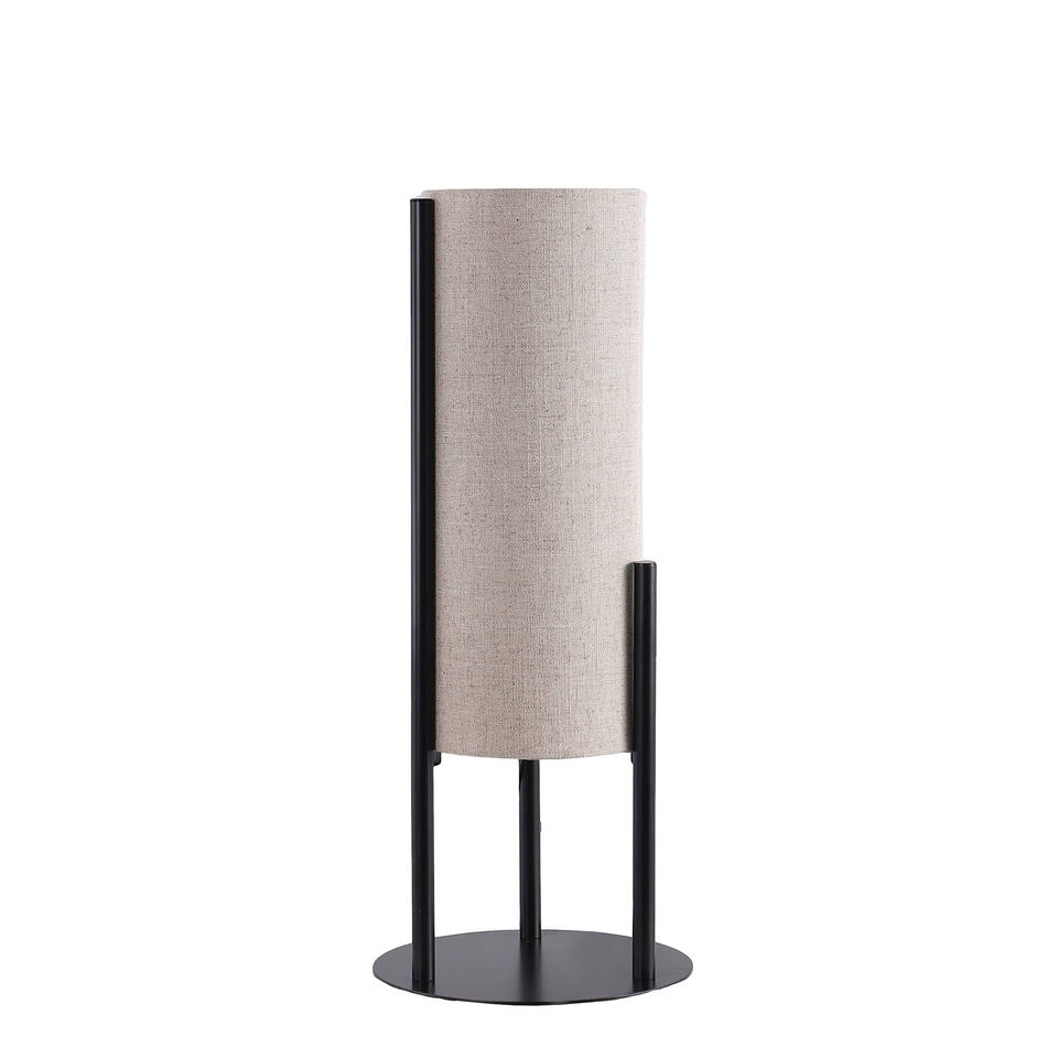 HMS 22\" Modern Nordic Bedside Lamp Black Metal with Beige Cylinder Shade 5V DC Power LED Light for Offices Bedrooms Homes