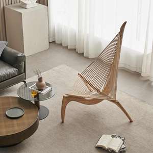 Fauteuil d'armonica en bois d'acacia massif fait main avec <span class=keywords><strong>corde</strong></span> marine tressée, chaise longue scandinave moderne - Product Image 3