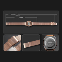 SKMEI 1901 jam tangan Digital untuk wanita, arloji olahraga Dial persegi kecil ramping, jam tangan tali baja tahan karat tahan air, jam tangan Alarm Digital