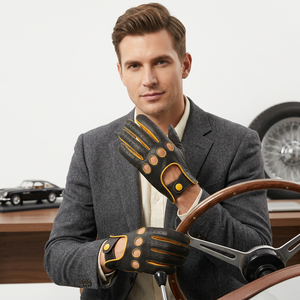 Wholesale SAAR INDUSTRIES Leather Touchscreen Driving <b>Gloves</b> for <b>Men</b> Breathable Perforated Design Eco-Friendly Four Seasons Use - Product Image 1