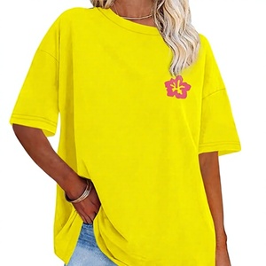 T-shirt décontracté pour femme, col rond, manches courtes, coupe ample, en jersey de coton, imprimé floral, printemps-été - Product Image 1