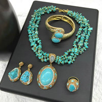 Collier tendance en perles de pierre de cristal CH-HDN2121, bijoux en pierre de cristal turquoise, bracelet/collier/boucles d'oreilles/bague en cristal, vente en gros