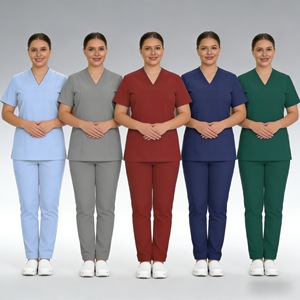 Unisex Hospital Scrub Set Short Sleeve Split Design Knitted Spandex/Polyester Fabric for <strong>Surgical</strong> and Clinical Use - Product Image 1