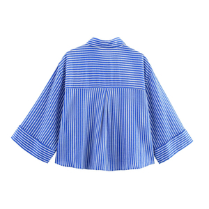 SHENZHU 2025 Nueva Colección de Verano para Mujer, Camisa Casual Versátil con Rayas, Manga Ancha y Cuello Solapa, Modelo 2224666 - Product Image 2