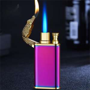 Briquet torche à cigare coupe-vent Esqueiro, design dragon, double flamme, flamme douce, flamme jet commutable, plastique, pour cadeaux - Product Image 3
