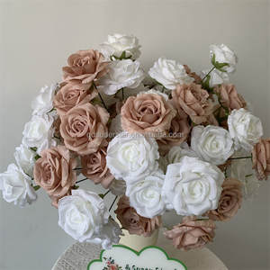 E-577 kualitas tinggi dekorasi rumah pernikahan bunga mawar buatan 3 kepala buket mawar bunga semak bunga mawar sutra - Product Image 4