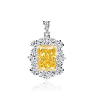 Ensemble collier et boucles d'oreilles en cuivre, style géométrique carré, avec pierre jaune 10*14MM et zircone cubique, effet glacé - Product Image 6