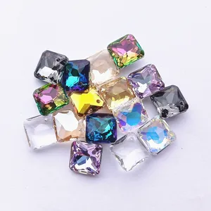 Factory Wholesale Multicolor 11.5 MM Square Crystals Pendant Diamond Stone Bling Charm Rhinestones Necklace Pointy Back