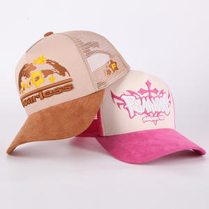 Personalice su propio logotipo Gorras de malla para hombre Logotipo de parche bordado Gorra de camionero negra de béisbol de ante de 5 paneles - Product Image 3